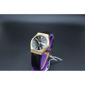 Vintage Citizen Quartz Day-Date Gold Tone Black Dial Dress Watch Japan